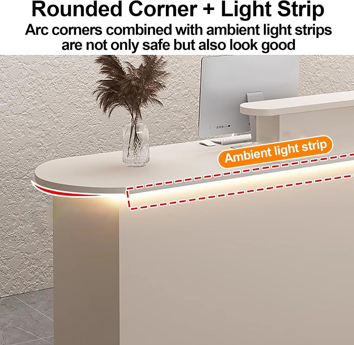Office Reception Counter Desk with LED Lights and Lockable Drawer G764