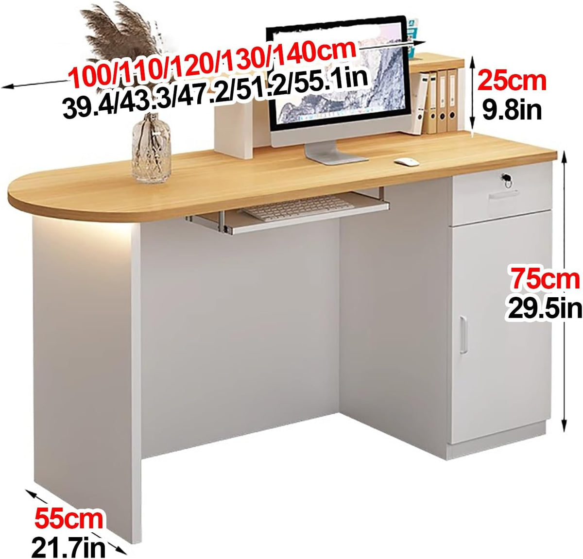 Office Reception Counter Desk with LED Lights and Lockable Drawer G764