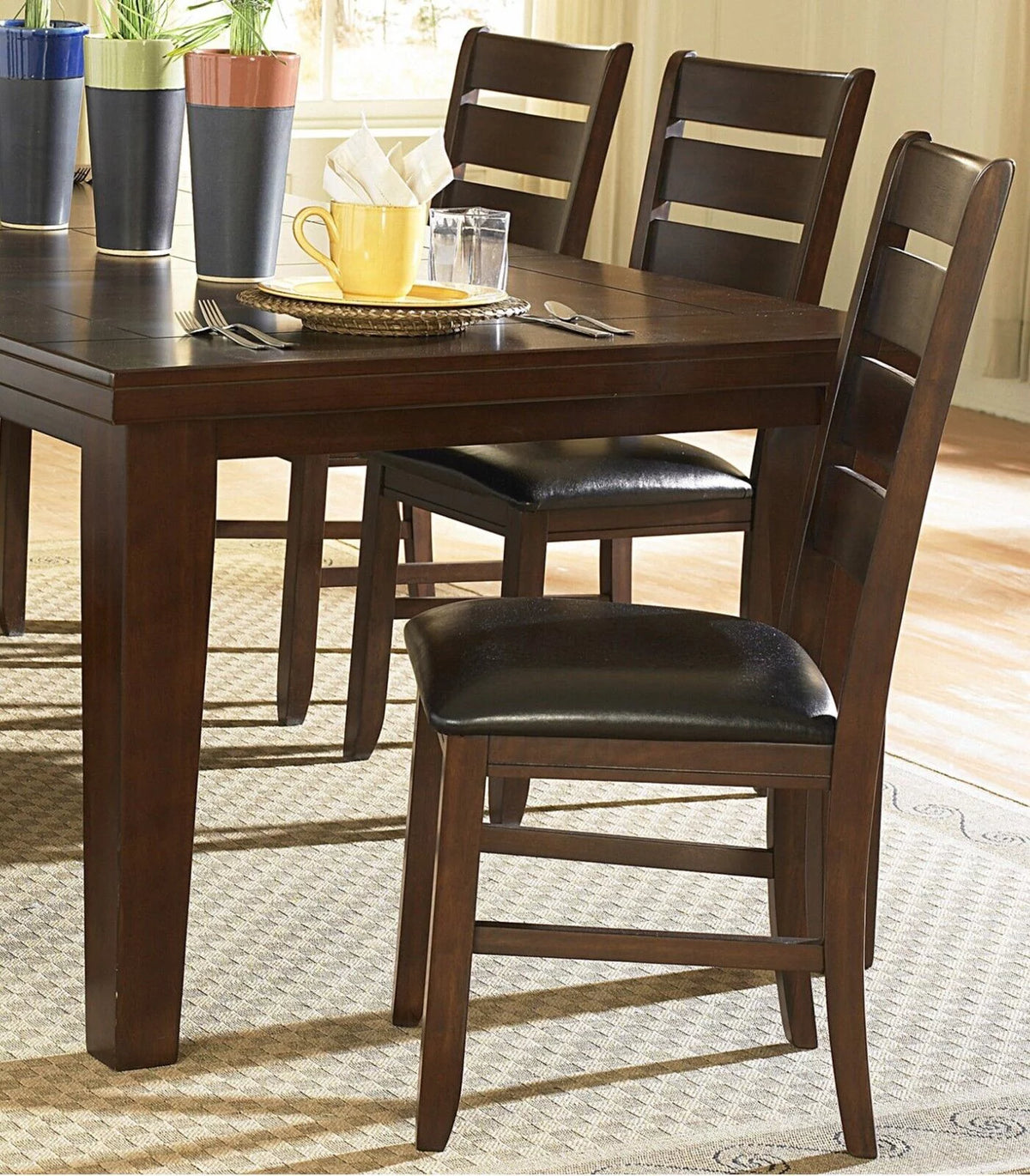 5pc Dining Set with Self-Storing Leaf Dark Oak S1550