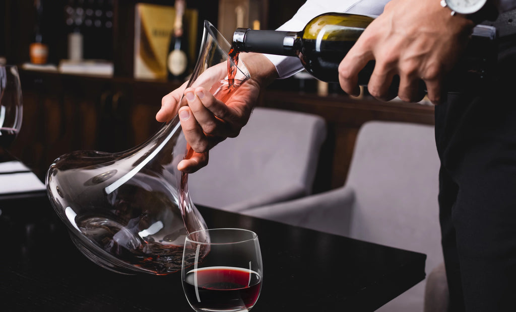 5 pieces Hand Blown Lead Free Crystal Glass Wine Decanter Carafe Aerator with Stemless Wine Glasses E175868