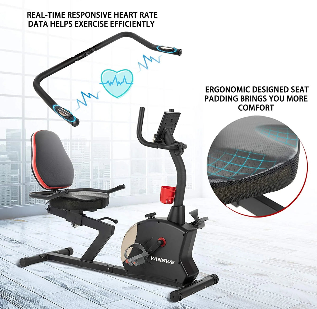 Recumbent Exercise Bike 400 lbs. Weight Capacity Magnetic Resistance U874777