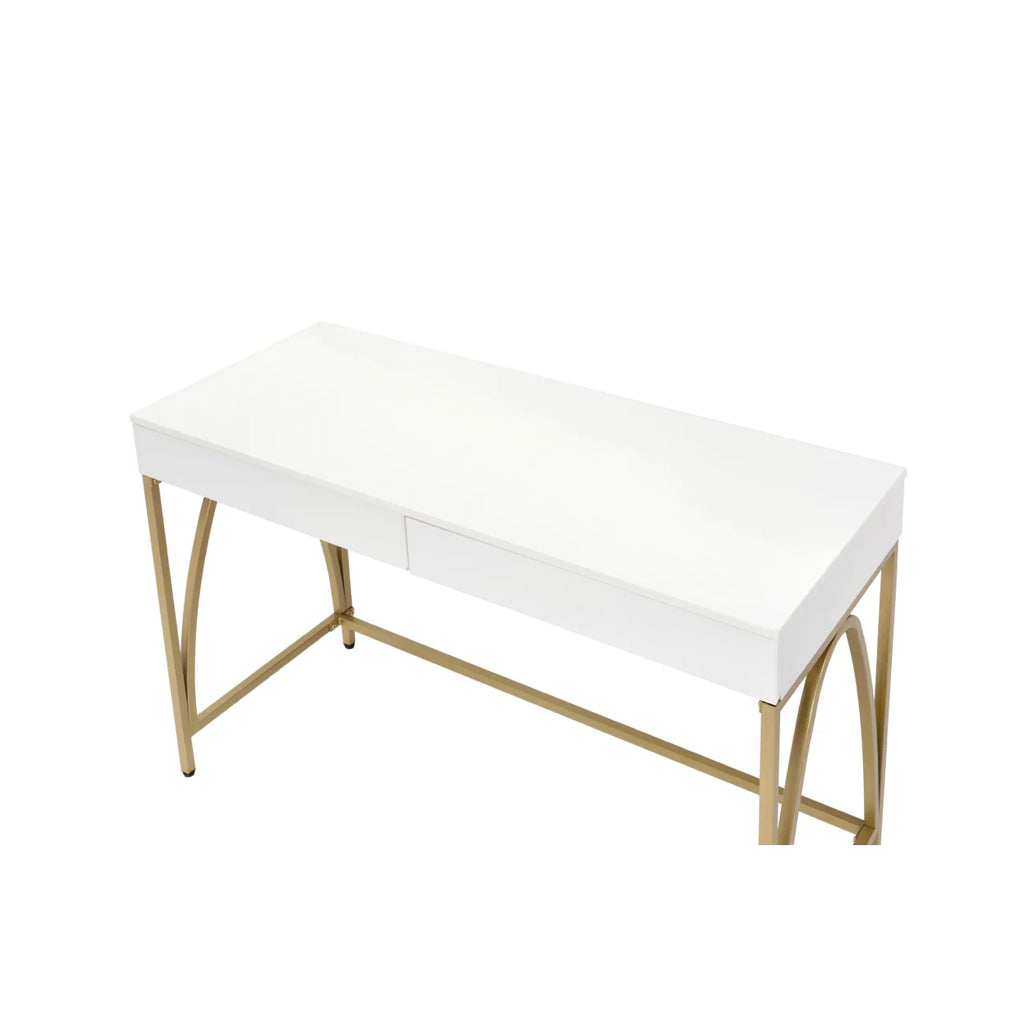 Rectangular Wooden Frame Desk with 2 Drawers and Metal Legs J3280