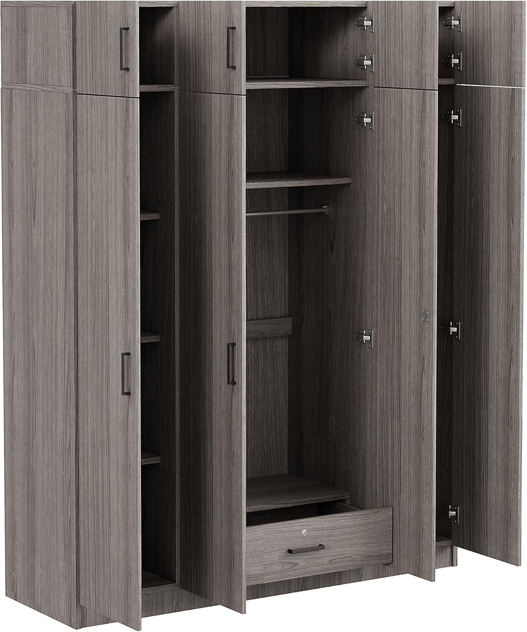 Gray 80.8" H Wooden Armoire Wardrobe with Drawer X43308