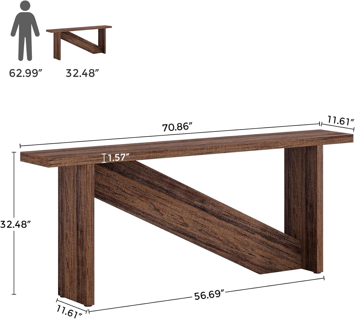 70.86" Long Narrow Wood Console Table with LED Lights B16904