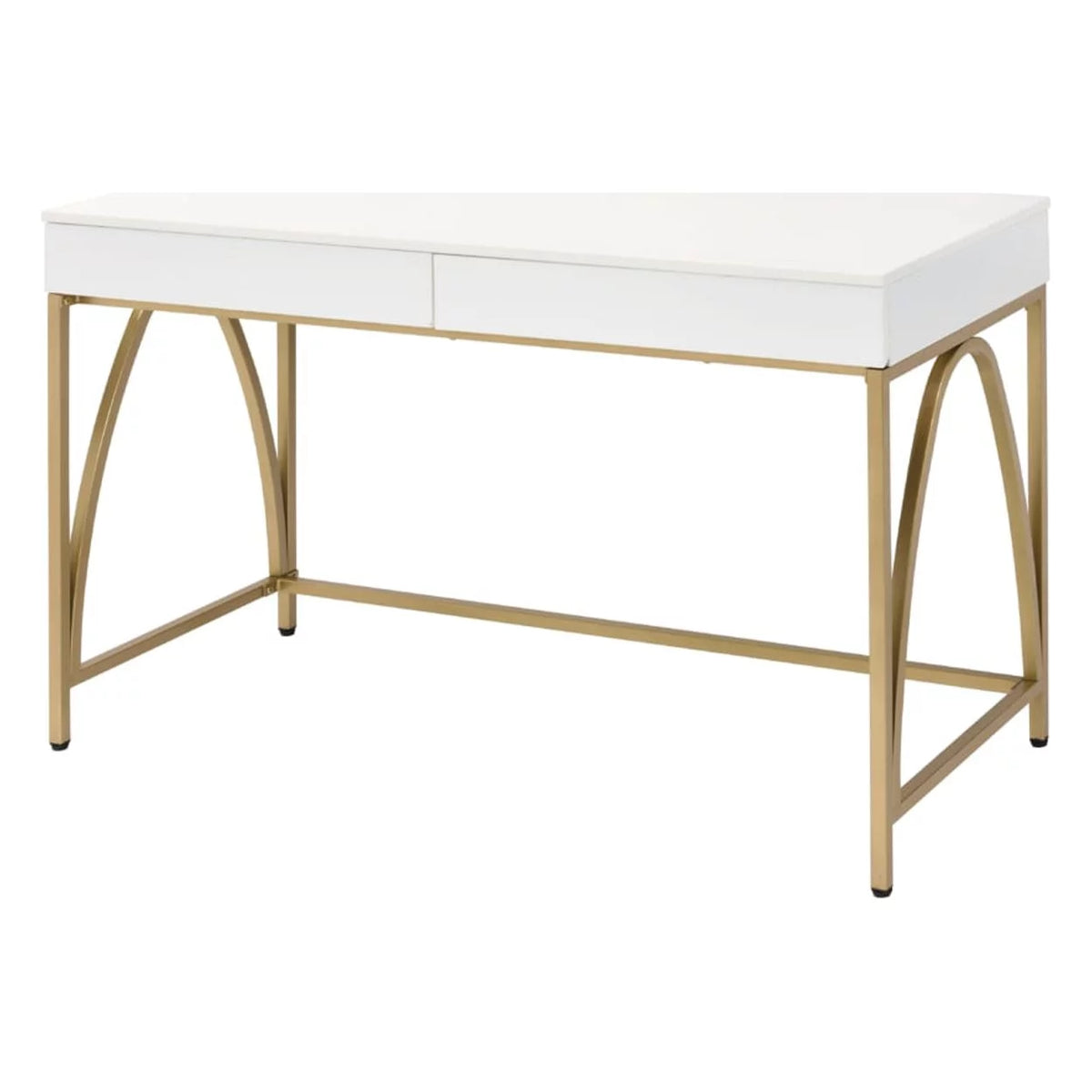 Rectangular Wooden Frame Desk with 2 Drawers and Metal Legs J3280