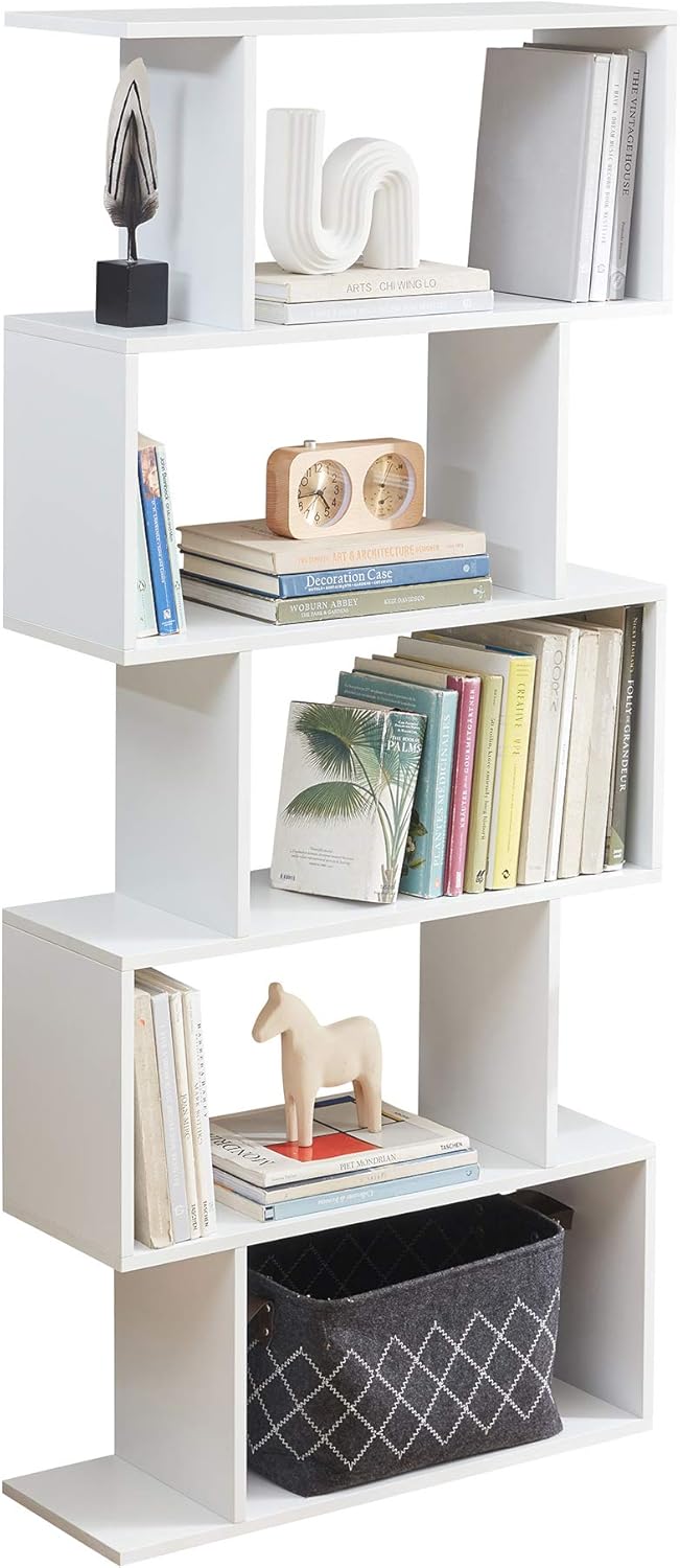 5-Tier Wood Bookcase White (Black) N716