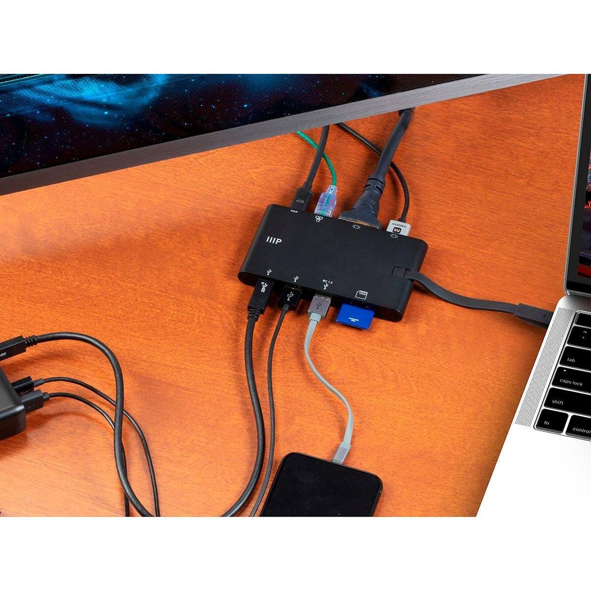 USB-C to HDMI VGA USB 3.0 Gigabit RJ45 SD Card Adapter X9992