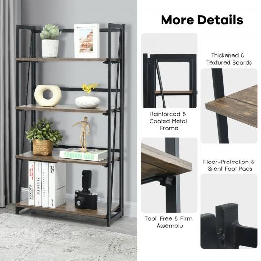 4-Tier Folding Industrial Bookshelf V13200