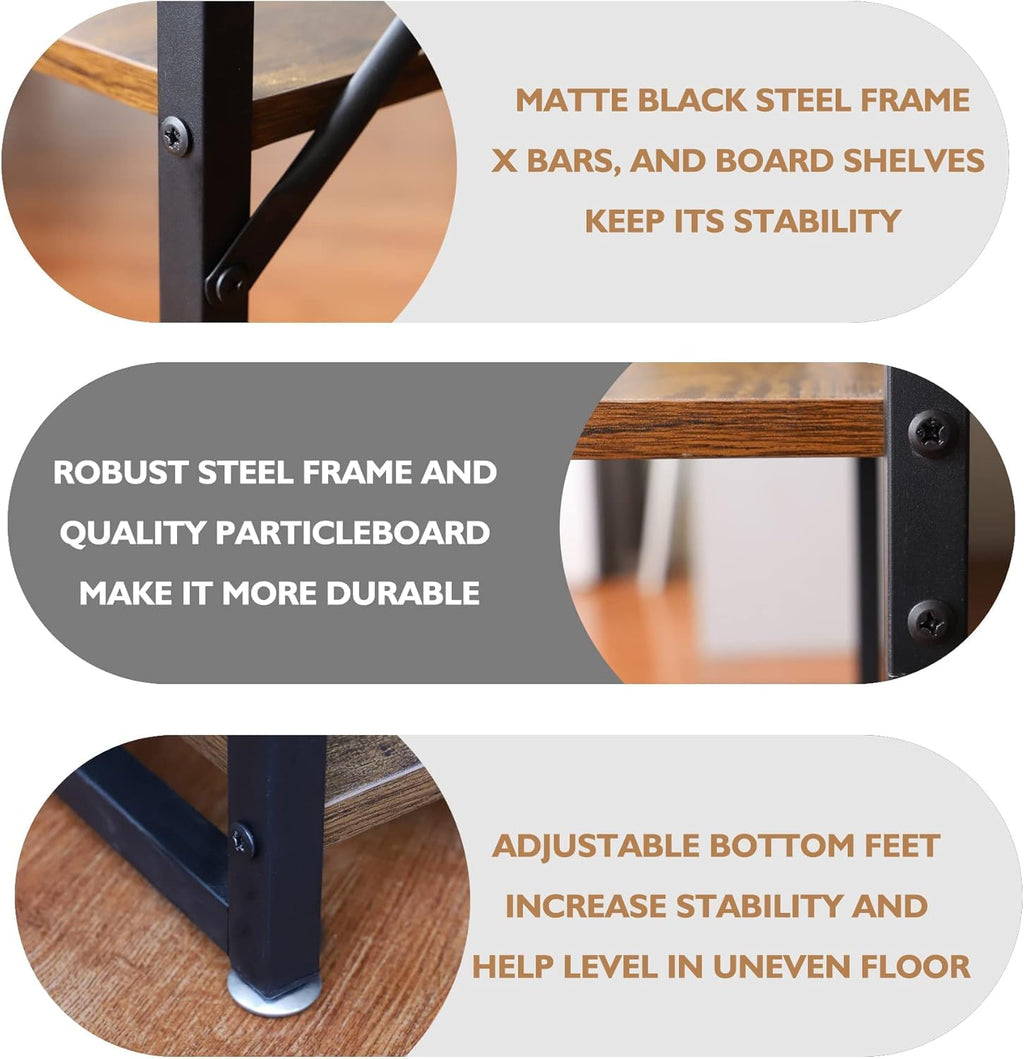 5 Tier Industrial Bookshelf, Wood and Metal, 24 x 12 x 62 I95618