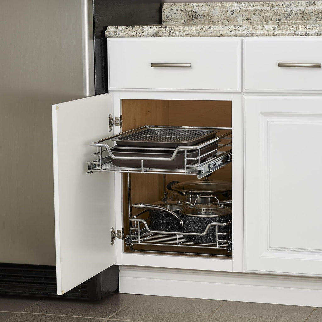 Chrome 2-Tier Sliding Cabinet Organizer V796