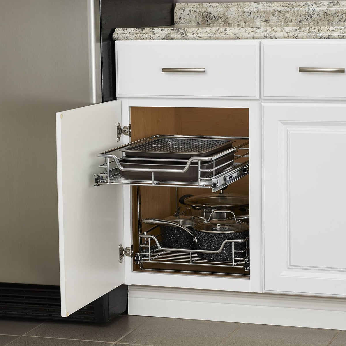 Chrome 2-Tier Sliding Cabinet Organizer V796