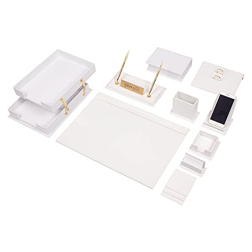 14 Pcs White Leather Desk Organizer Set K69311