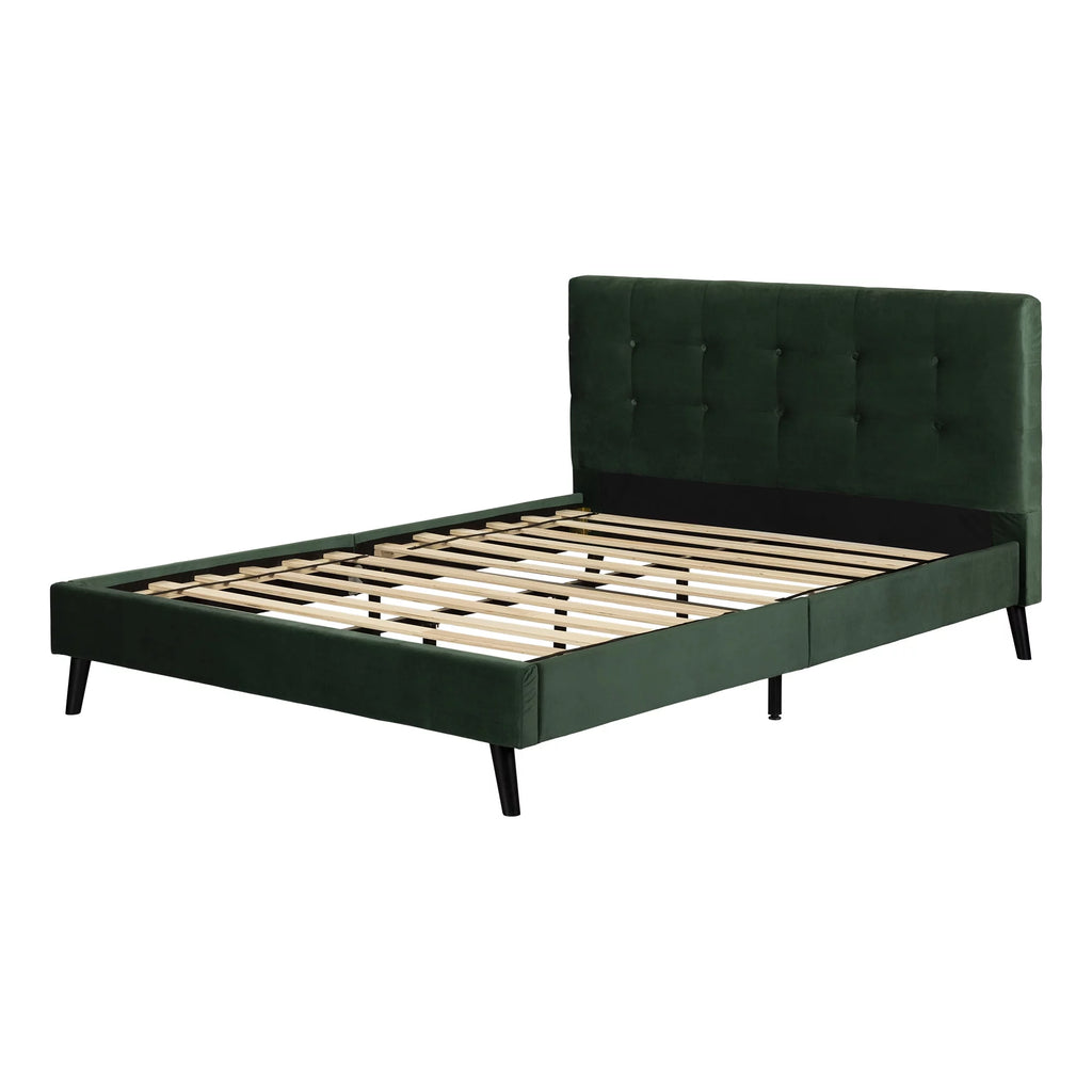 Dark Green Upholstered Queen Platform Bed with Headboard J69967