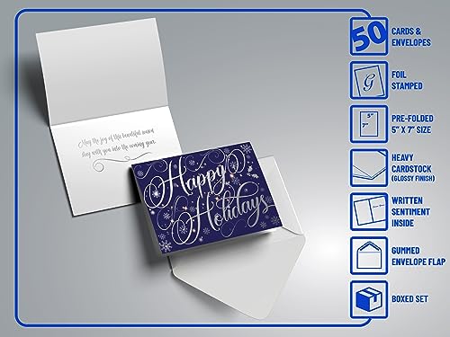 50 Pack Silver Foil Accents 5" x 7" High Gloss Christmas Cards with 50 Envelopes J53956