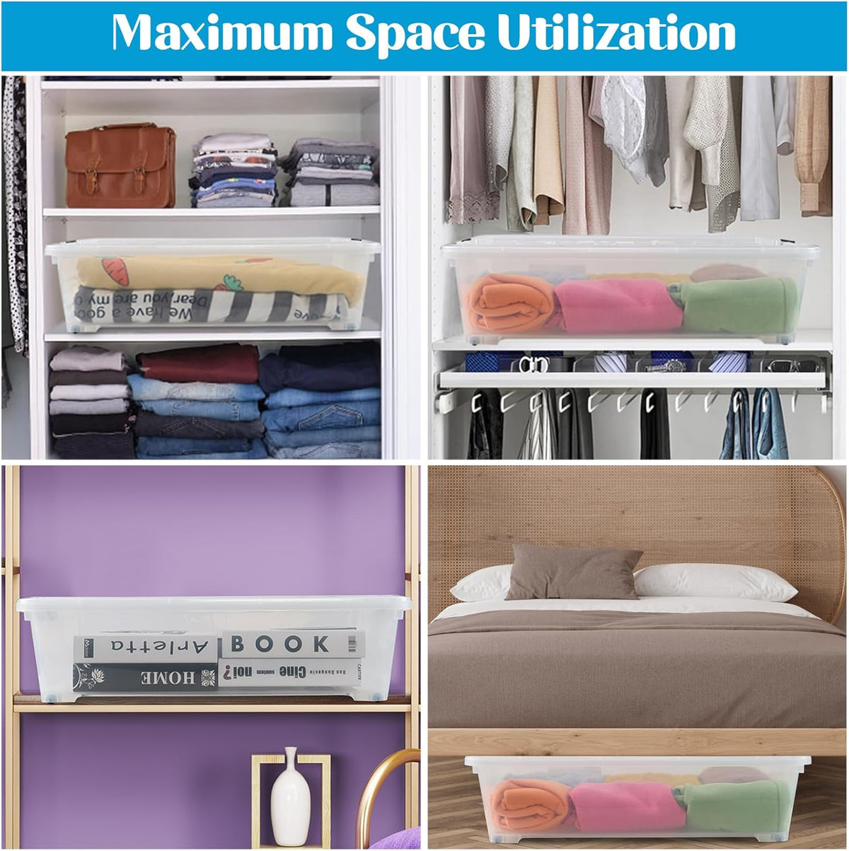 3-Pack 50 Quart Plastic Underbed Storage Bins with Lids W462