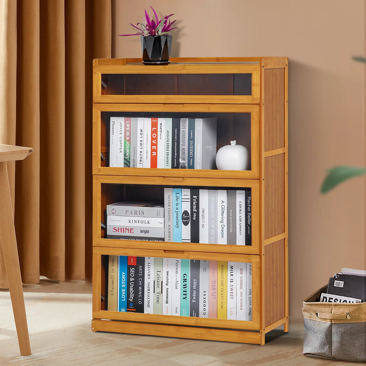 Bamboo 4 Tiers Bookcase with Acrylic Doors G289331