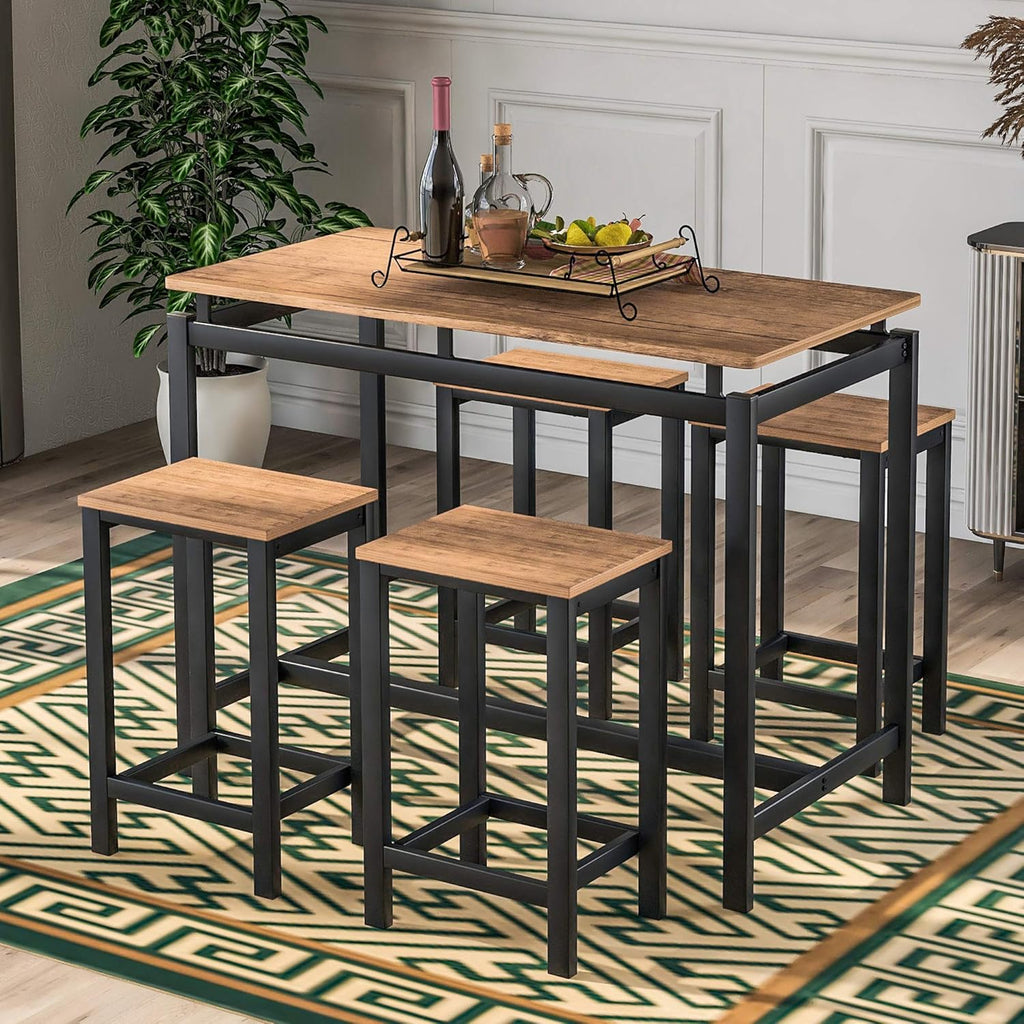 5 Piece Dining Table Set with 4 Chairs Dark Brown L285566