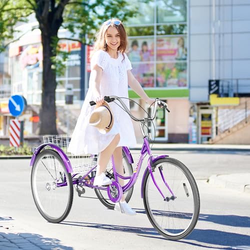 24 Inch Blue 7-Speed Adult Tricycle with Large Basket R123