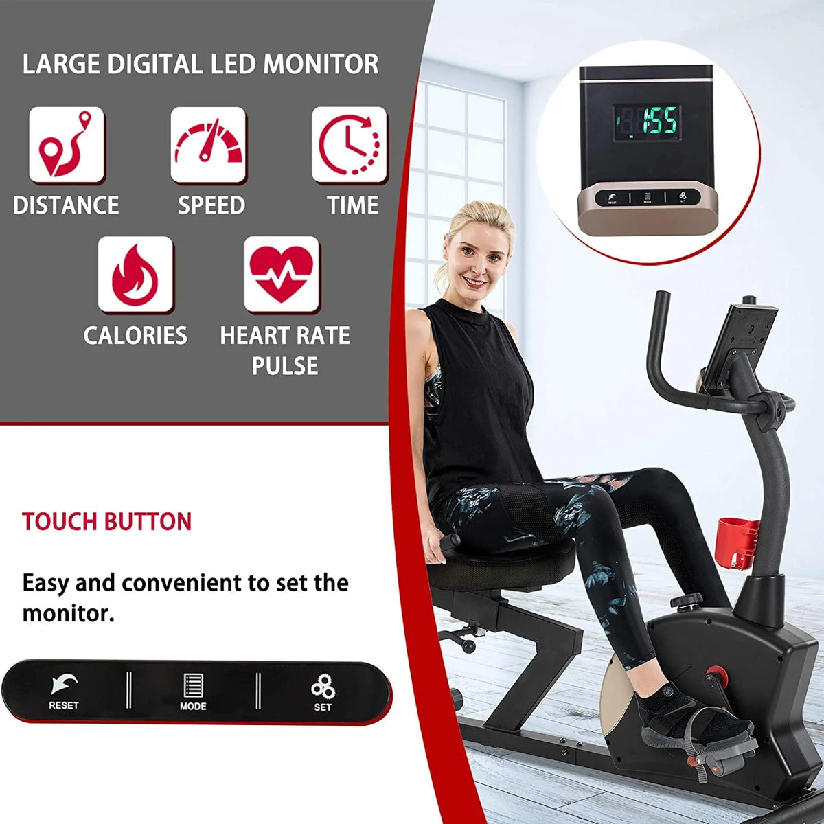Recumbent Exercise Bike 400 lbs. Weight Capacity Magnetic Resistance U874777