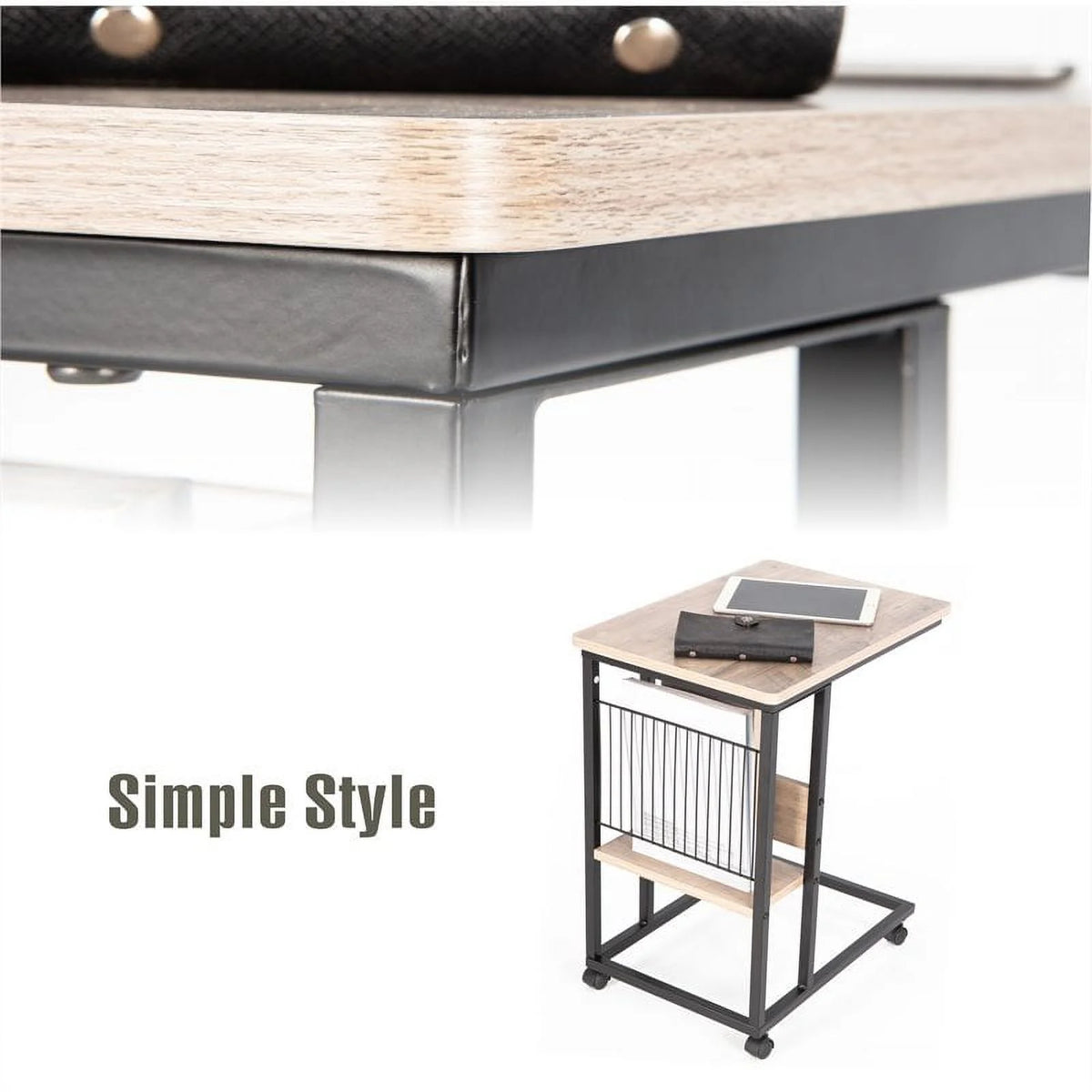 Modern Wood End C Table with Magazine Holder H531796