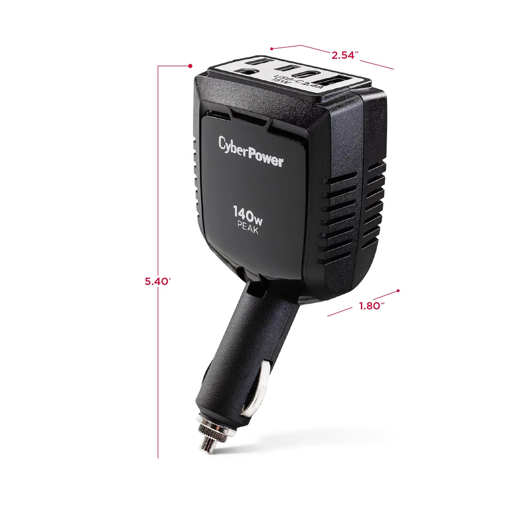1 Outlet 140 Watt Power Inverter with USB-C & USB-A Port A33097