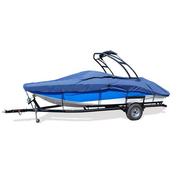 Pacific Blue Semi Custom Boat Cover for Euro Style V-Hull Runabout with Wakeboard Tower I/O Z551