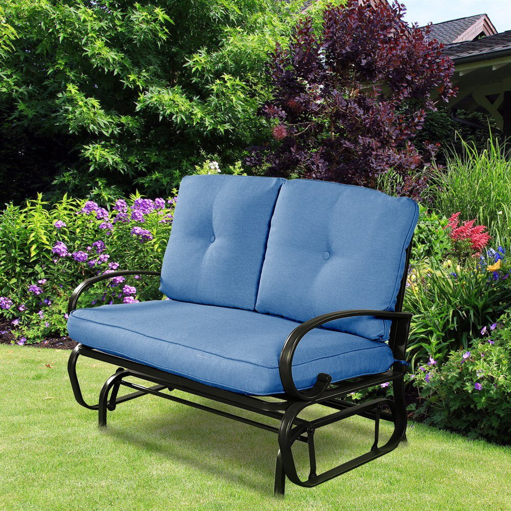 Blue Outdoor Patio Rocking Bench Loveseat R750