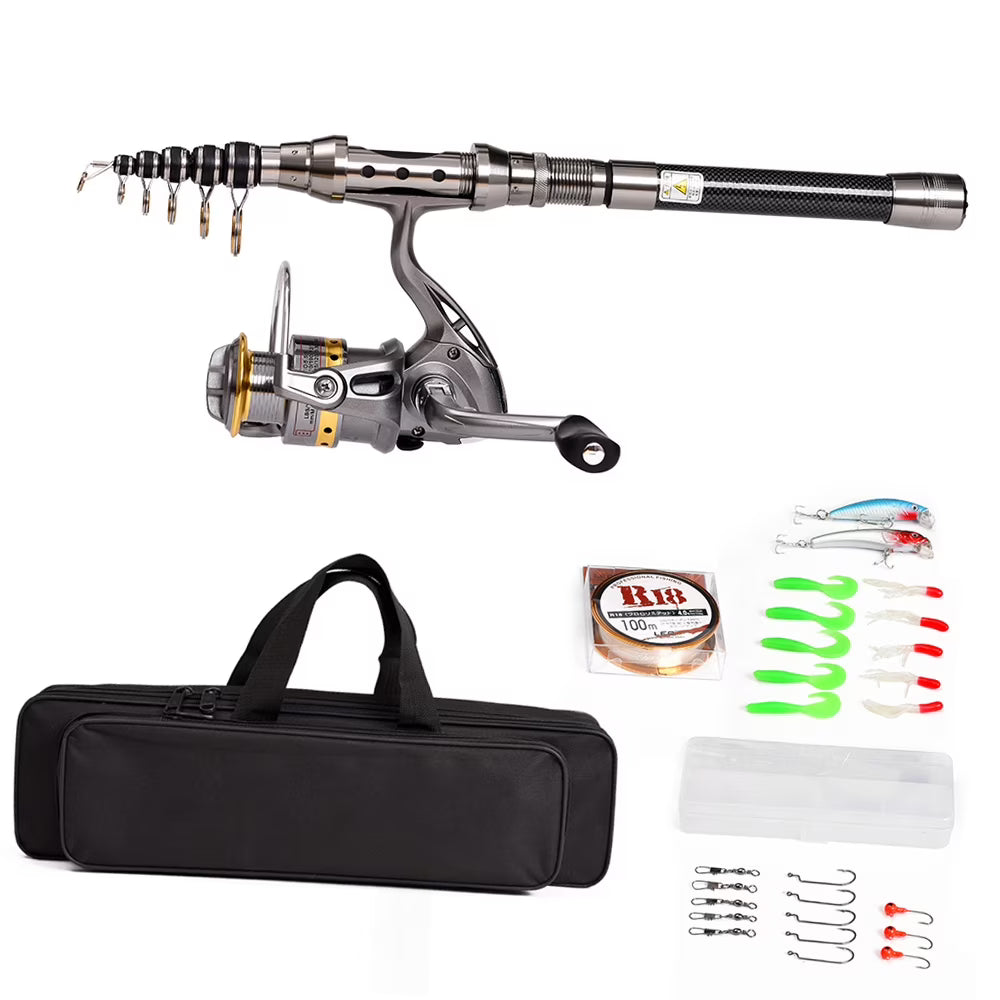 Telescopic Spinning Fishing Rod and Reel Combo Kit with Carrier Bag R47296