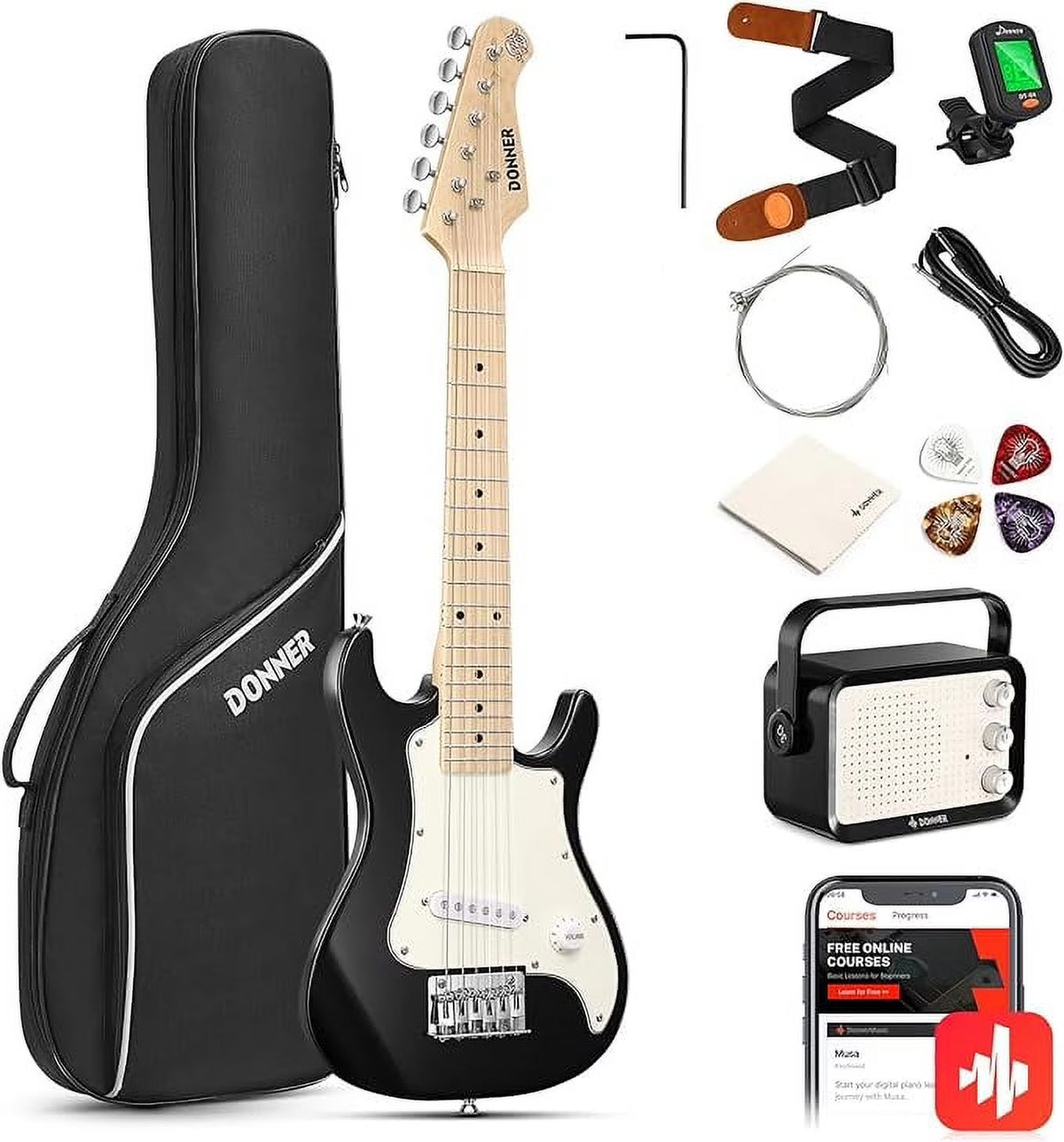 Black 30 Inch Kids Electric Guitar Kit with Amp B727778