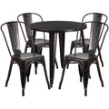 Round Black-Antique Gold Metal Table Set with 4 Cafe Chairs J896