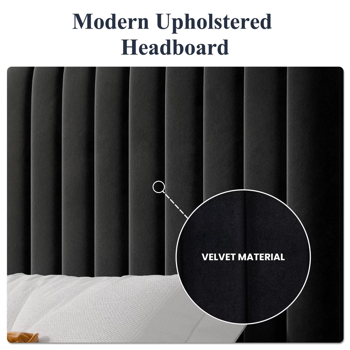 Queen Size Black Velvet Upholstered Platform Bed Frame W138779