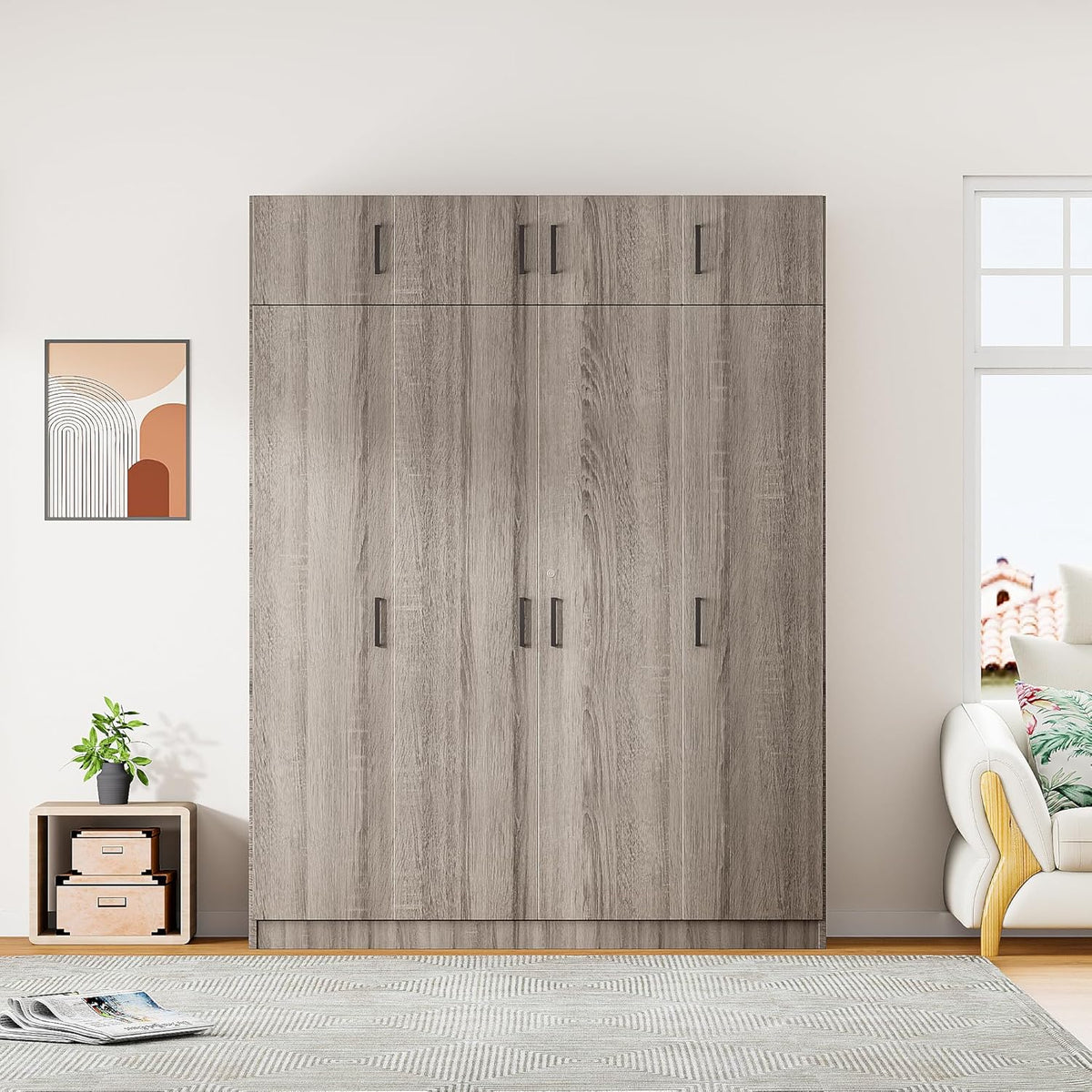 Gray 80.8" H Wooden Armoire Wardrobe with Drawer X43308