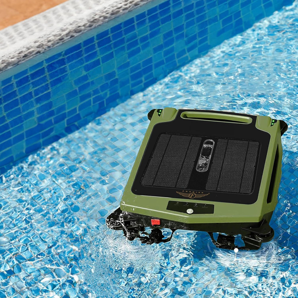 Cordless Robotic Pool Cleaner, Solar Powered Pool Skimmer with Dual Charging Options, Pool Robot Vacuum with Automatic Obstacle Avoidance, Green P17202