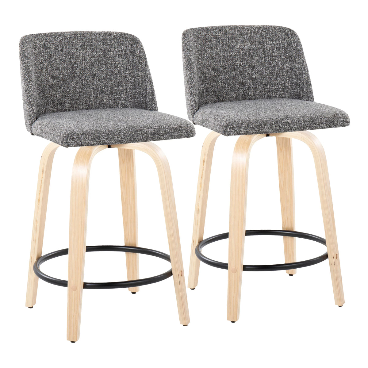 24" Counter Stool with Natural Wood Base, Set of 2 C913164