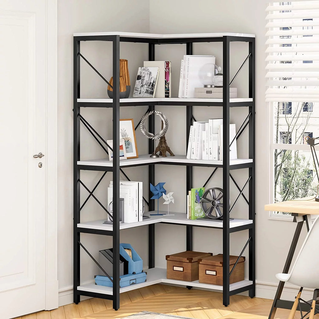 5-Tier L-Shaped Dark Gray Bookcase L3267