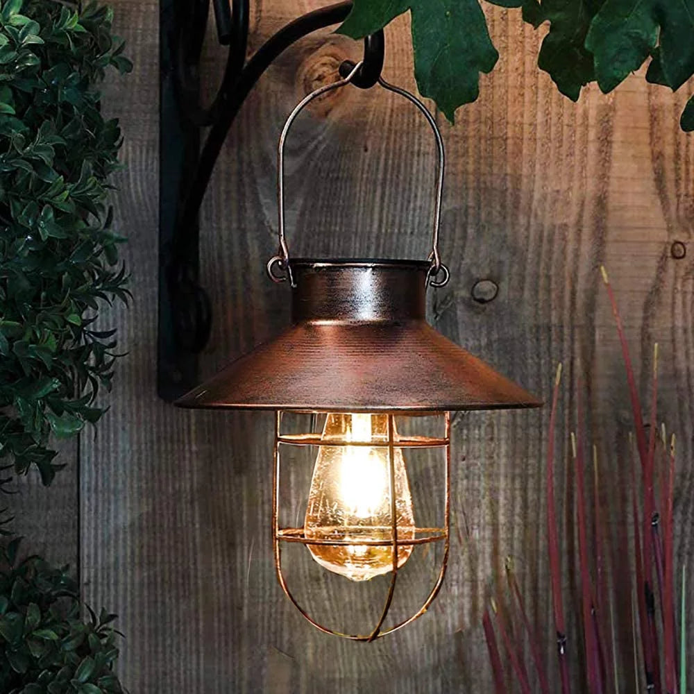 Metal Hanging Solar Lantern Waterproof with Edison Bulb D11510