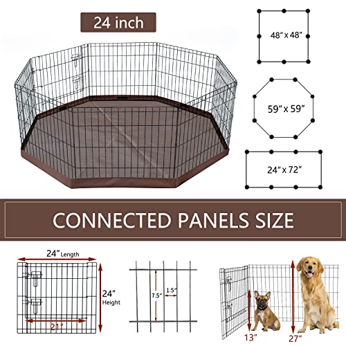 Foldable Metal Dog Playpen 8 Panels 24 Inch with Top Cover K138725