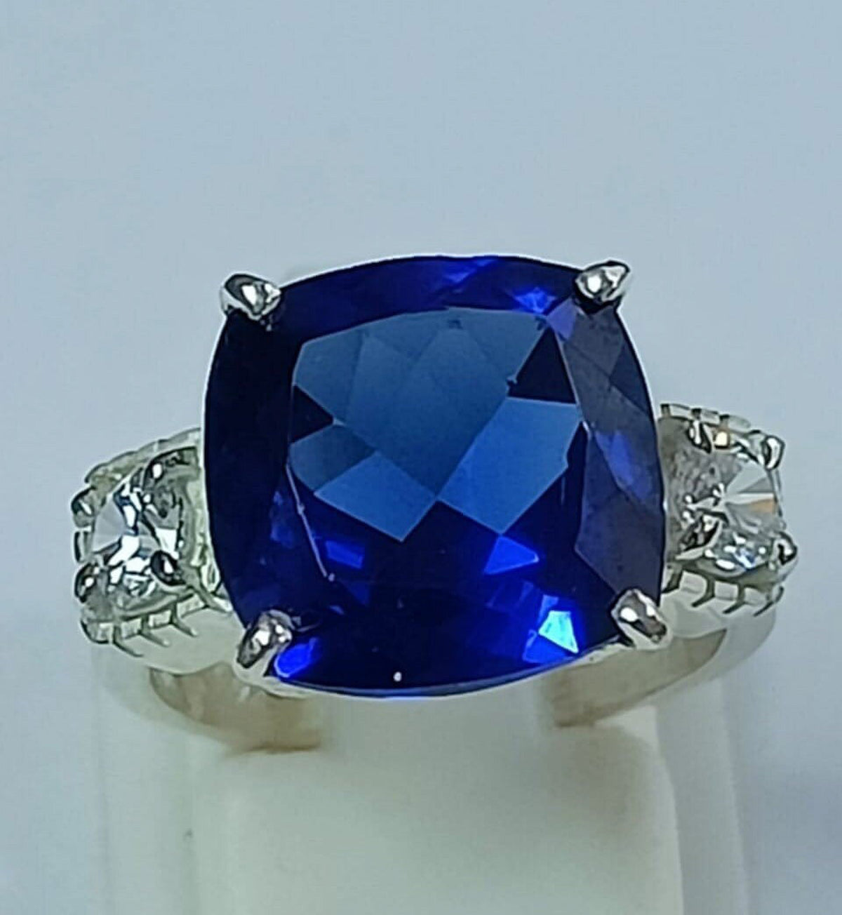 Elongated Cushion Engagement Ring with Blue Sapphire O539722