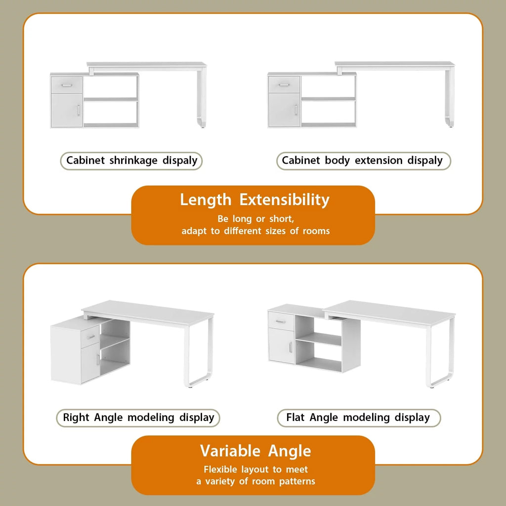 55" L Shaped Storage Computer Desk P489