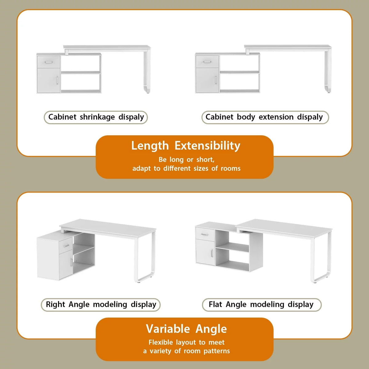 55" L Shaped Storage Computer Desk P489