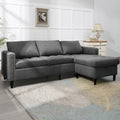 Dark Grey L Shaped Sectional Sofa with Storage Ottoman D83917