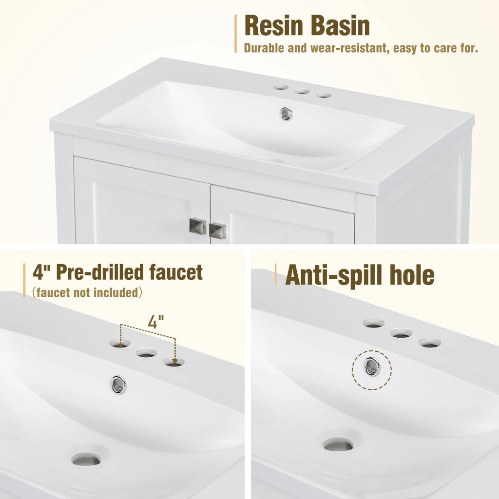 30" White Bathroom Vanity with Sink N912