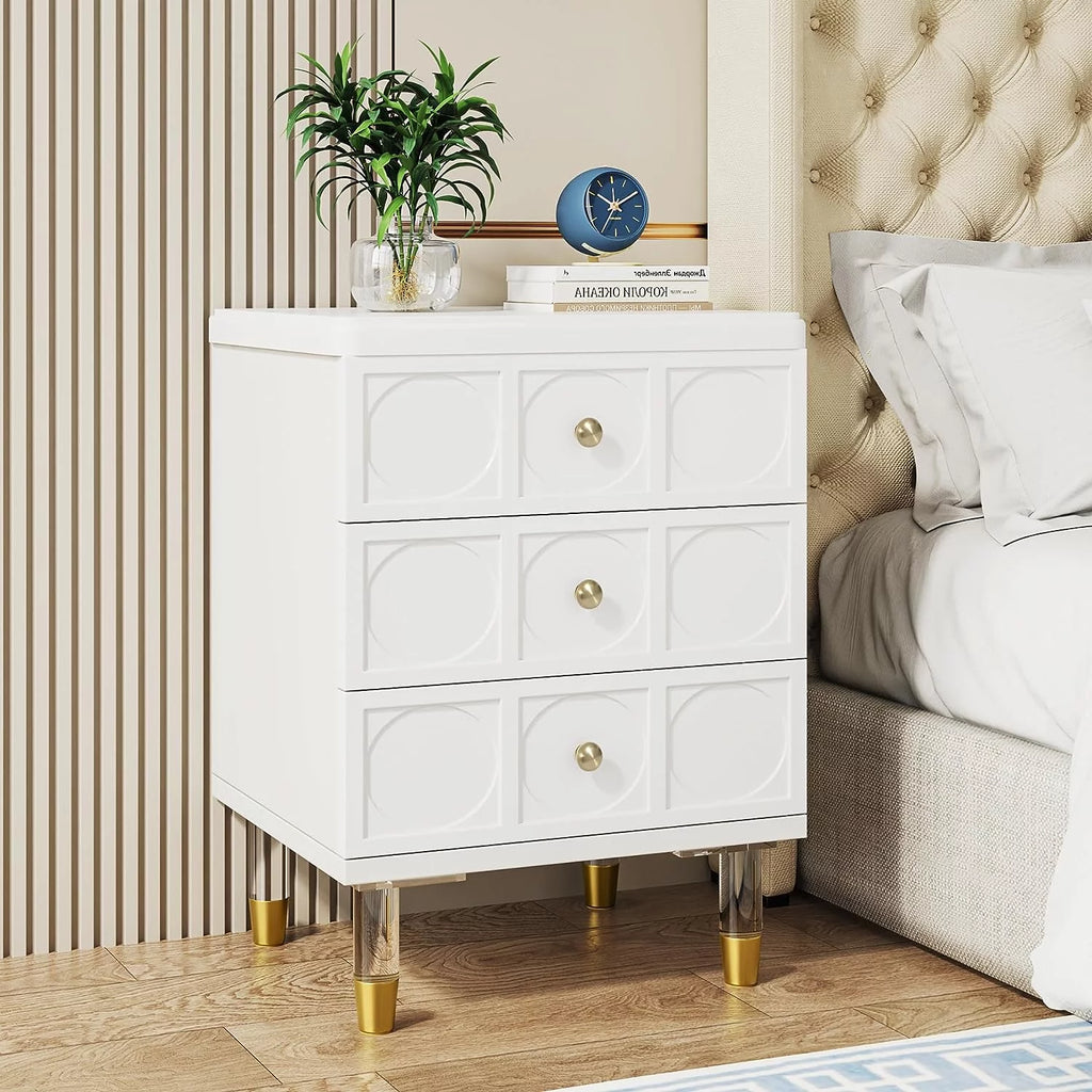 White Gold 3 Drawer Nightstand Z3389