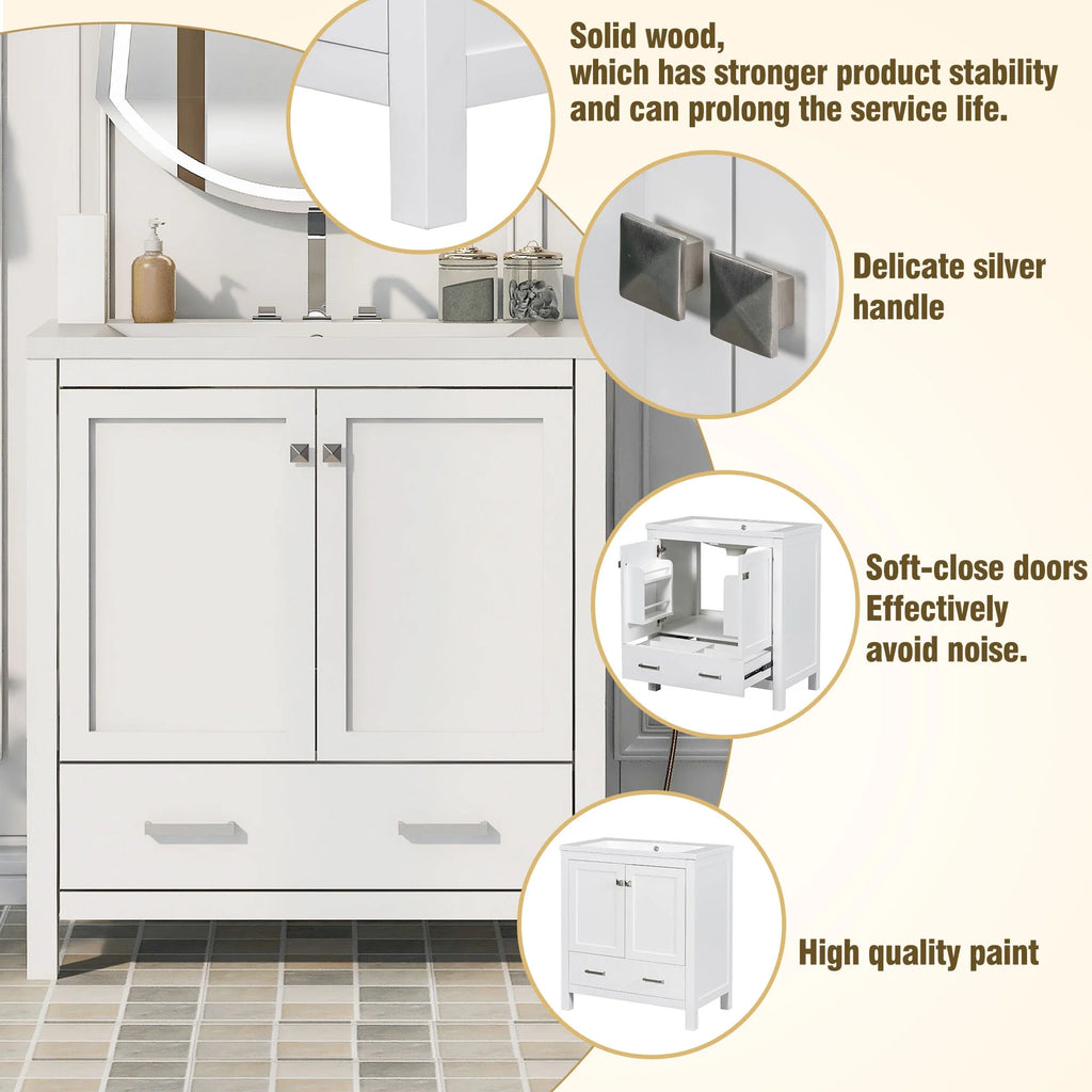 30" White Bathroom Vanity with Sink N912