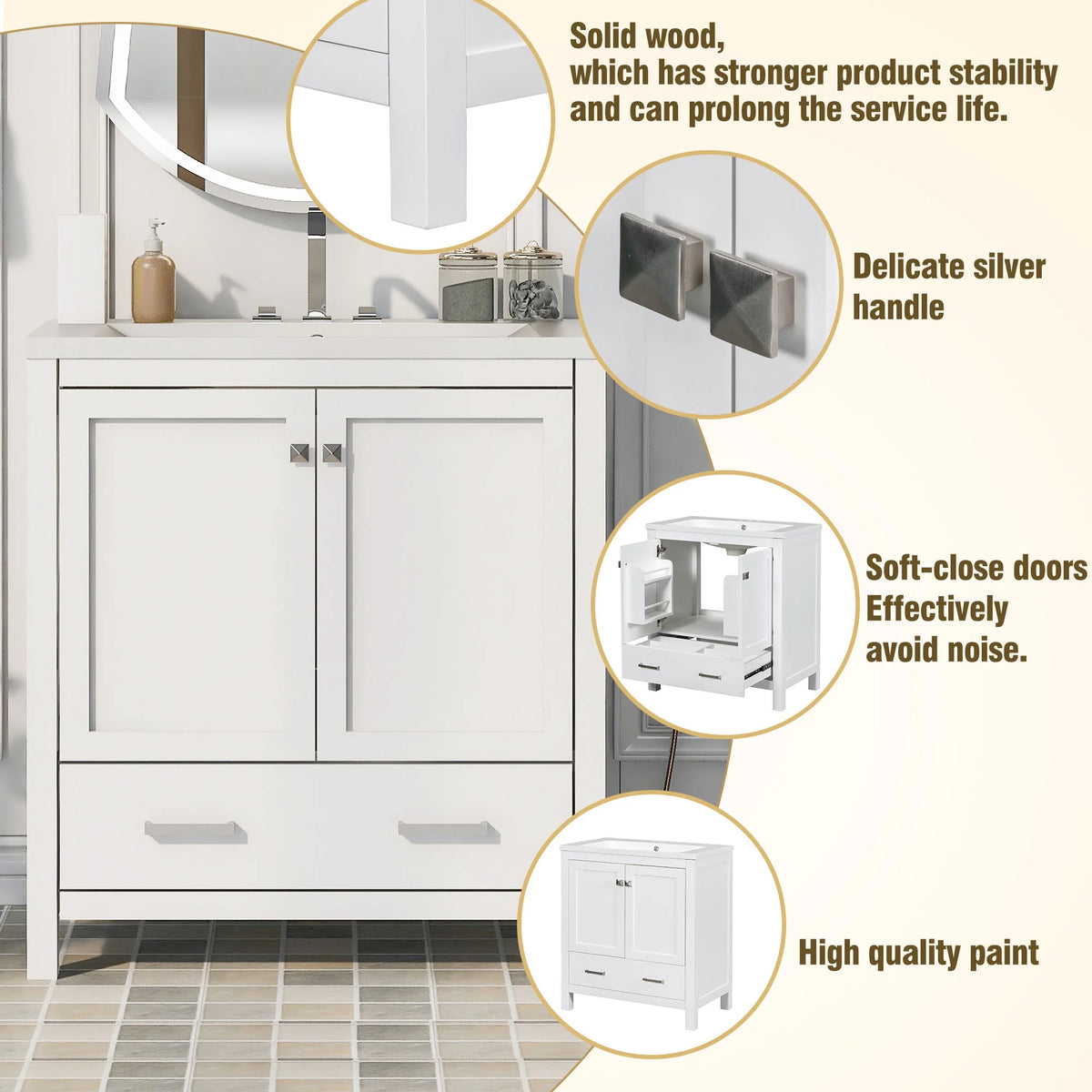 30" White Bathroom Vanity with Sink N912