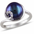 Black Cultured Freshwater Pearl and Diamond-Accent Sterling Silver Swirl Ring L16085