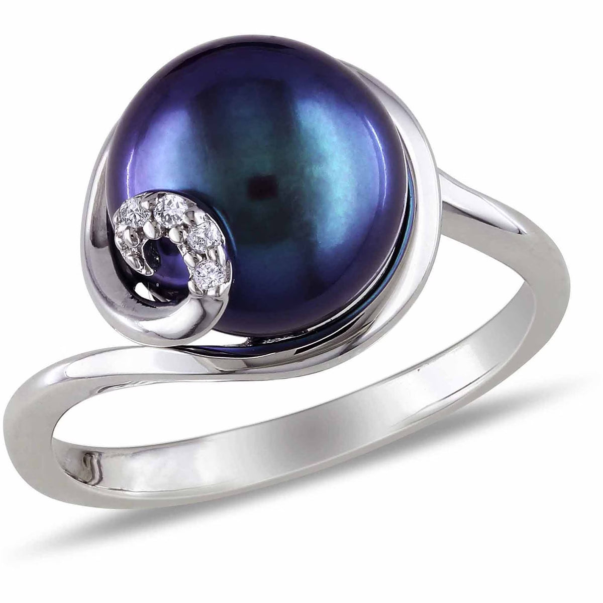 Black Cultured Freshwater Pearl and Diamond-Accent Sterling Silver Swirl Ring L16085