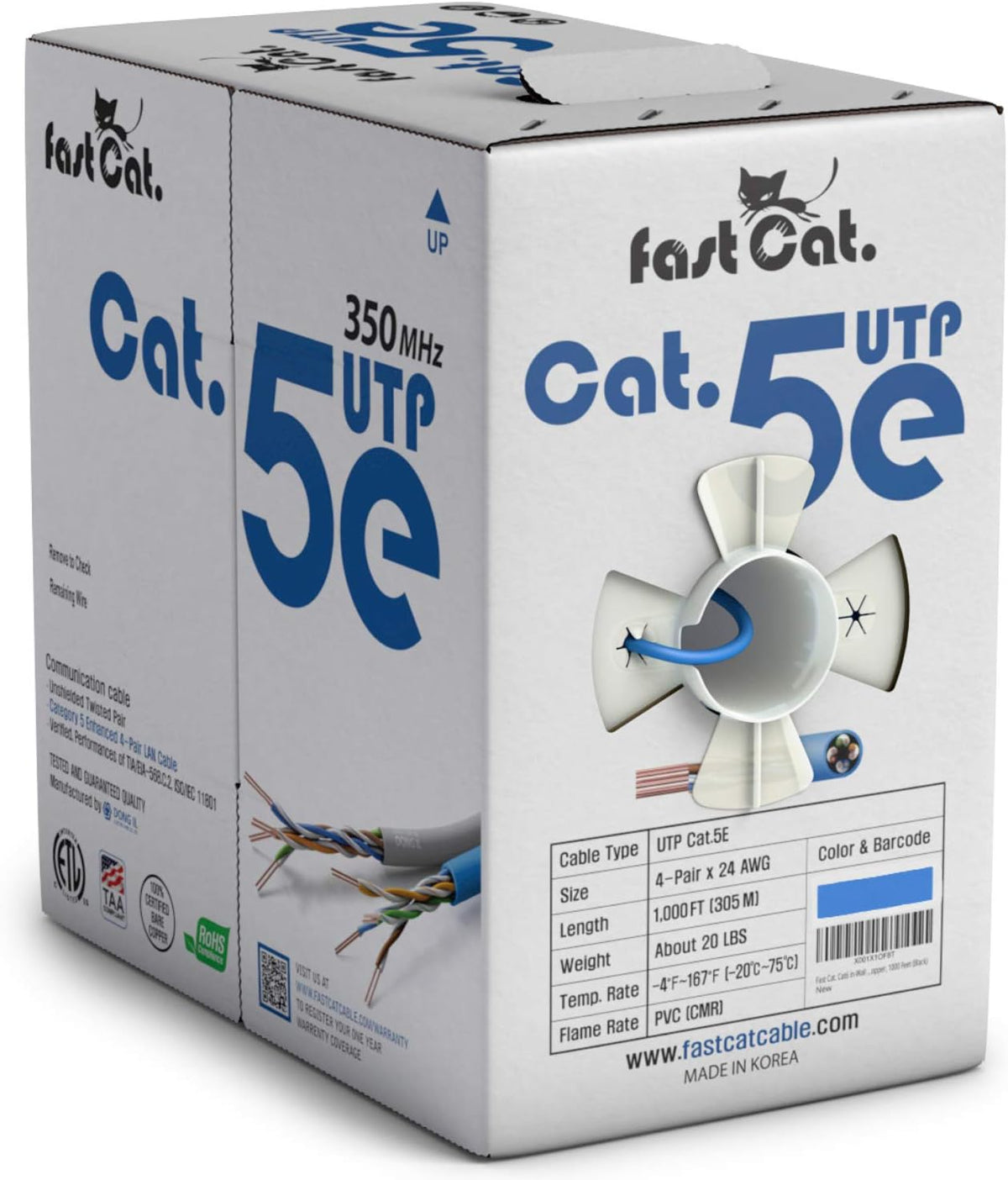 Cat5e Ethernet Cable 1000ft 24 AWG Bare Copper White Q7622