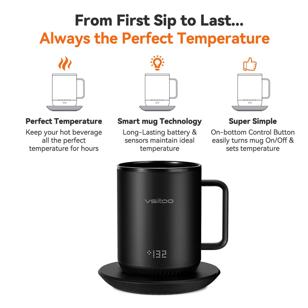 Black Self Heating Coffee Mug 10 oz with Lid U58452