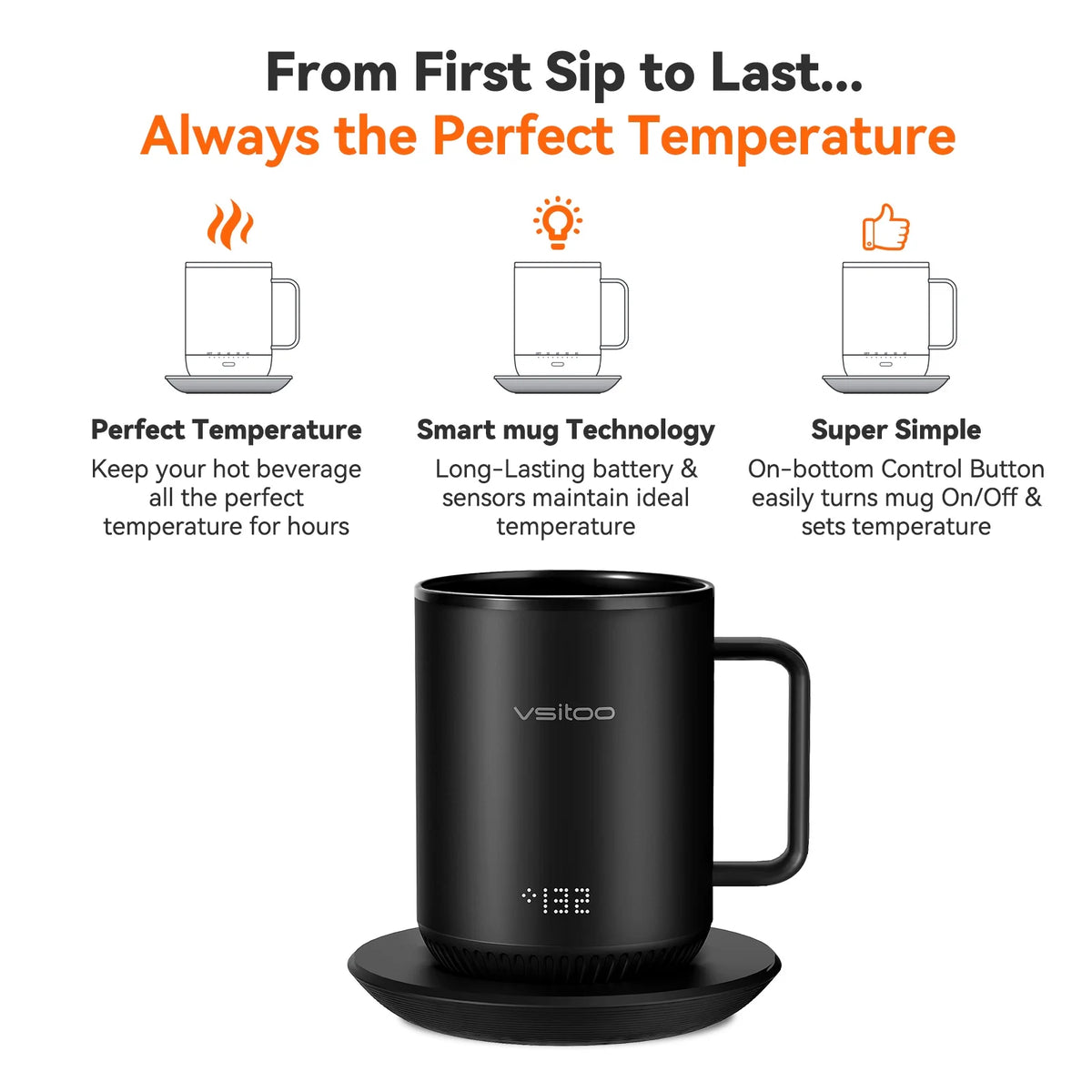 Black Self Heating Coffee Mug 10 oz with Lid U58452